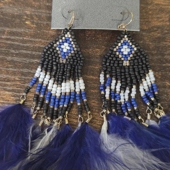 BOGO💖Express Blue Seed Bead Feather Earrings - Picture 3 of 6